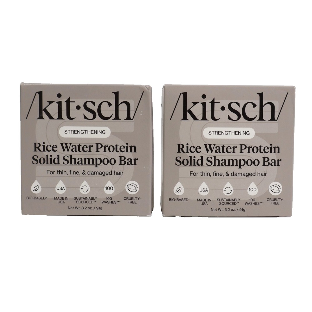 2 PACK Kitsch Rice Water Protein Solid Shampoo Bars 3.2 oz Strengthening